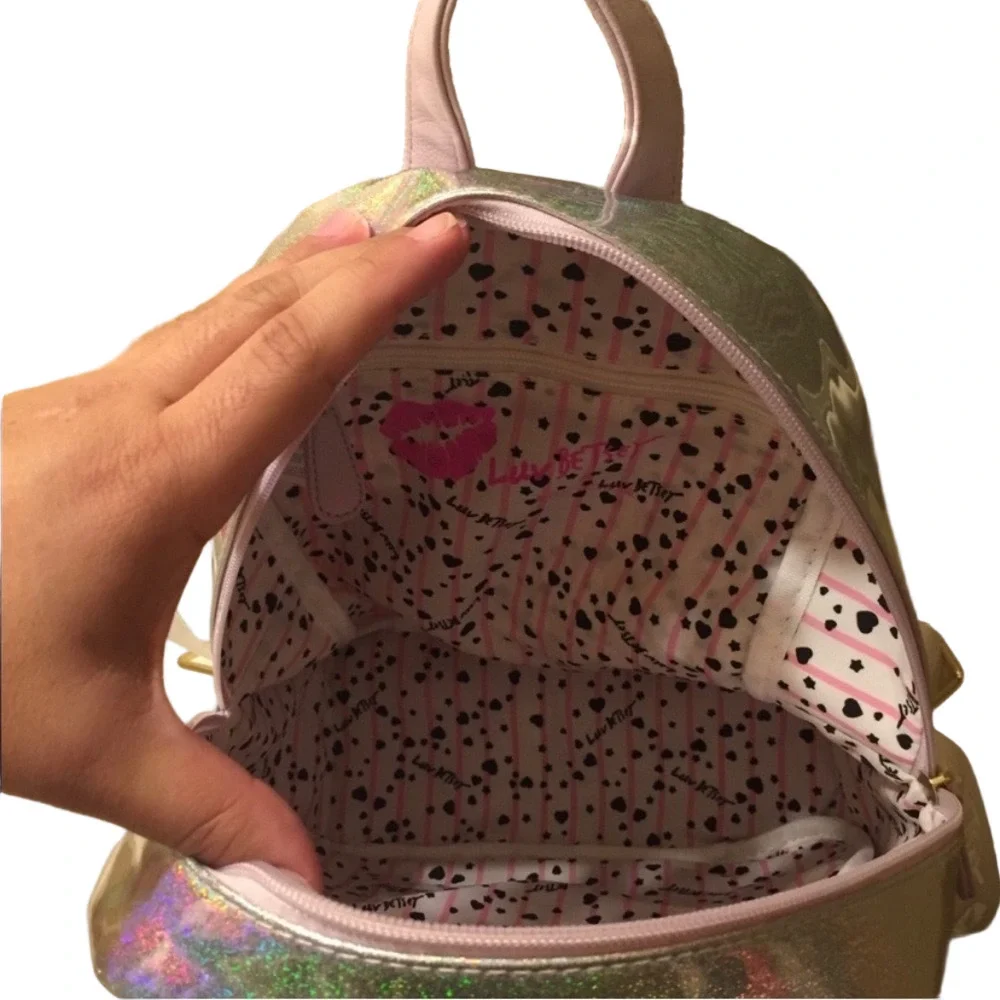 Stylish Betsey Johnson Silver Pink Star Backpack